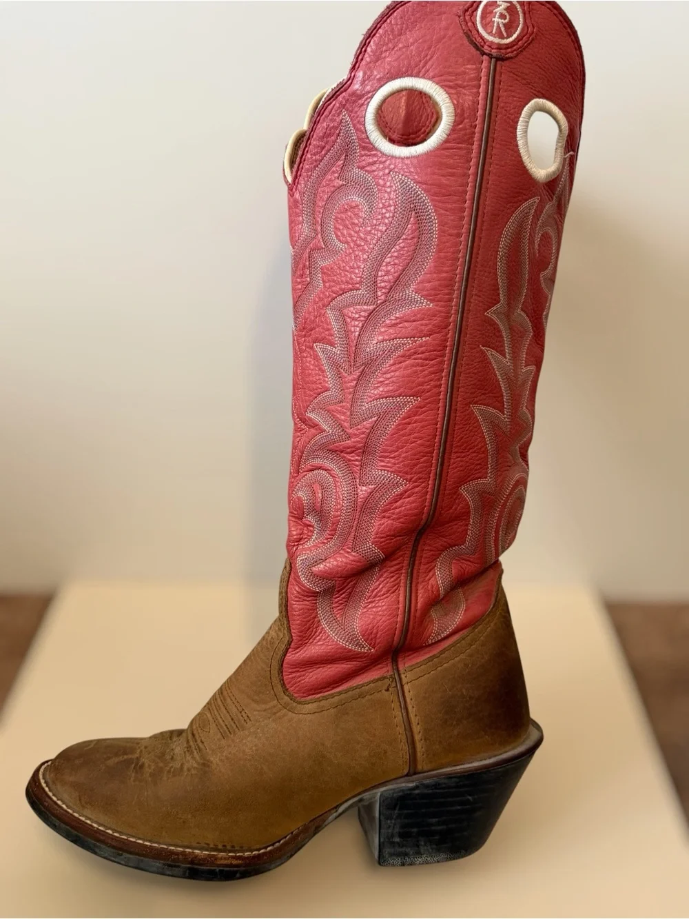 Tony Lama Pink Embroidered Leather Cowboy Boots Women’s Size 7C Wide - Picture 2 of 9